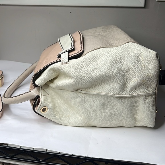 Plinio Visona Beige Peach Stone Pebbled Leather Three Way Bag - Made in Italy - Picture 3 of 16